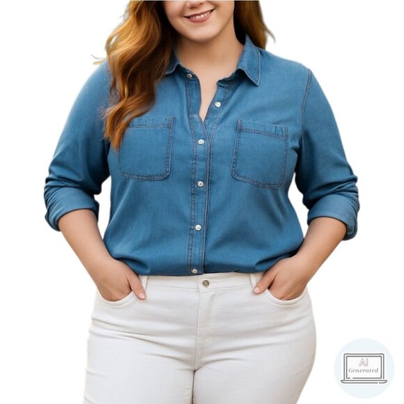 NEW Torrid Womens Chambray 2 Pocket Button Shirt Indigo Tencel Plus Size 2 | 2X - Picture 1 of 13
